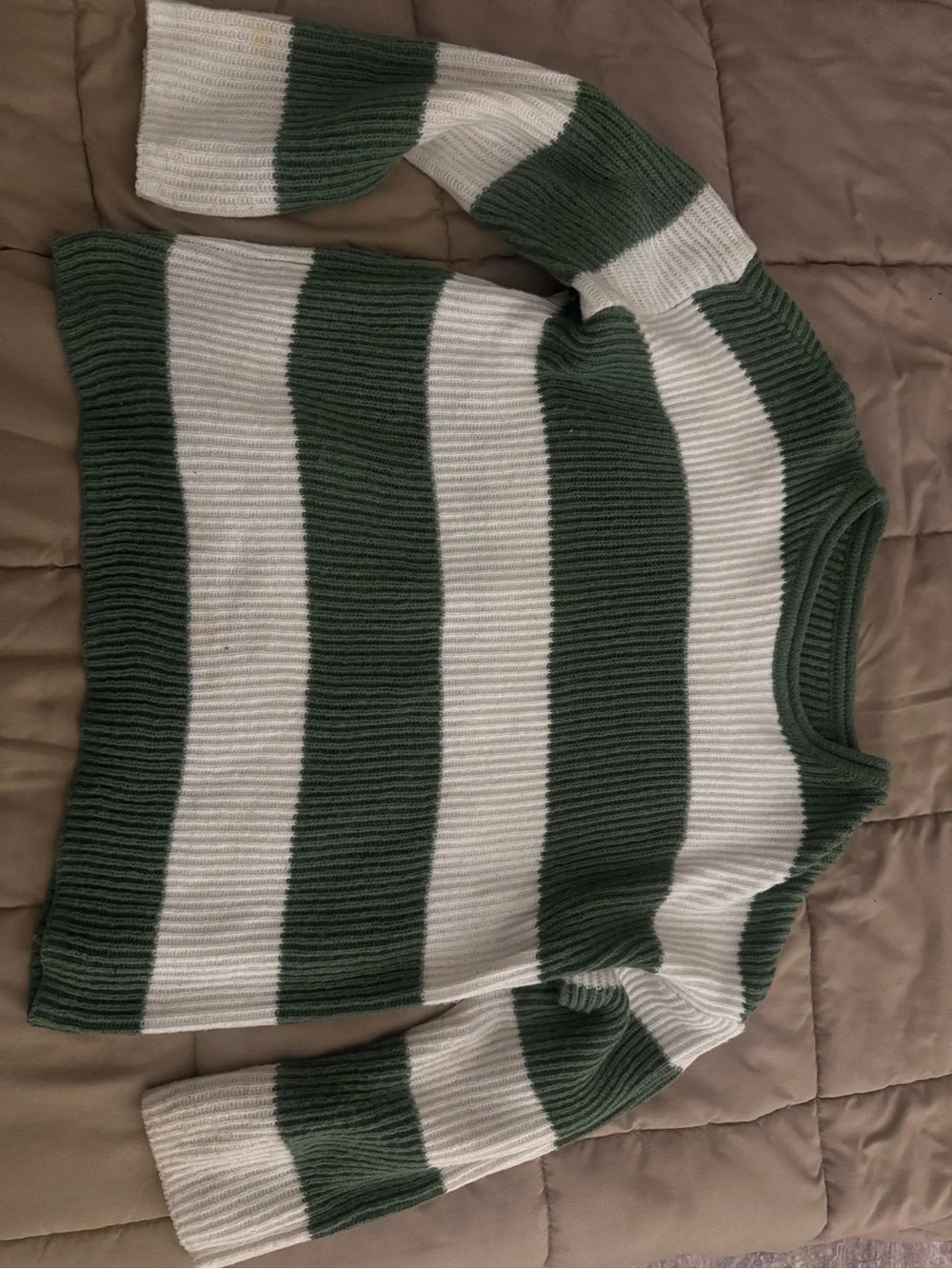 Striped Crewneck Sweater in Green and White